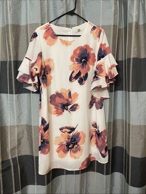 Cato White Mini Dress with Peach & Navy Floral Print
